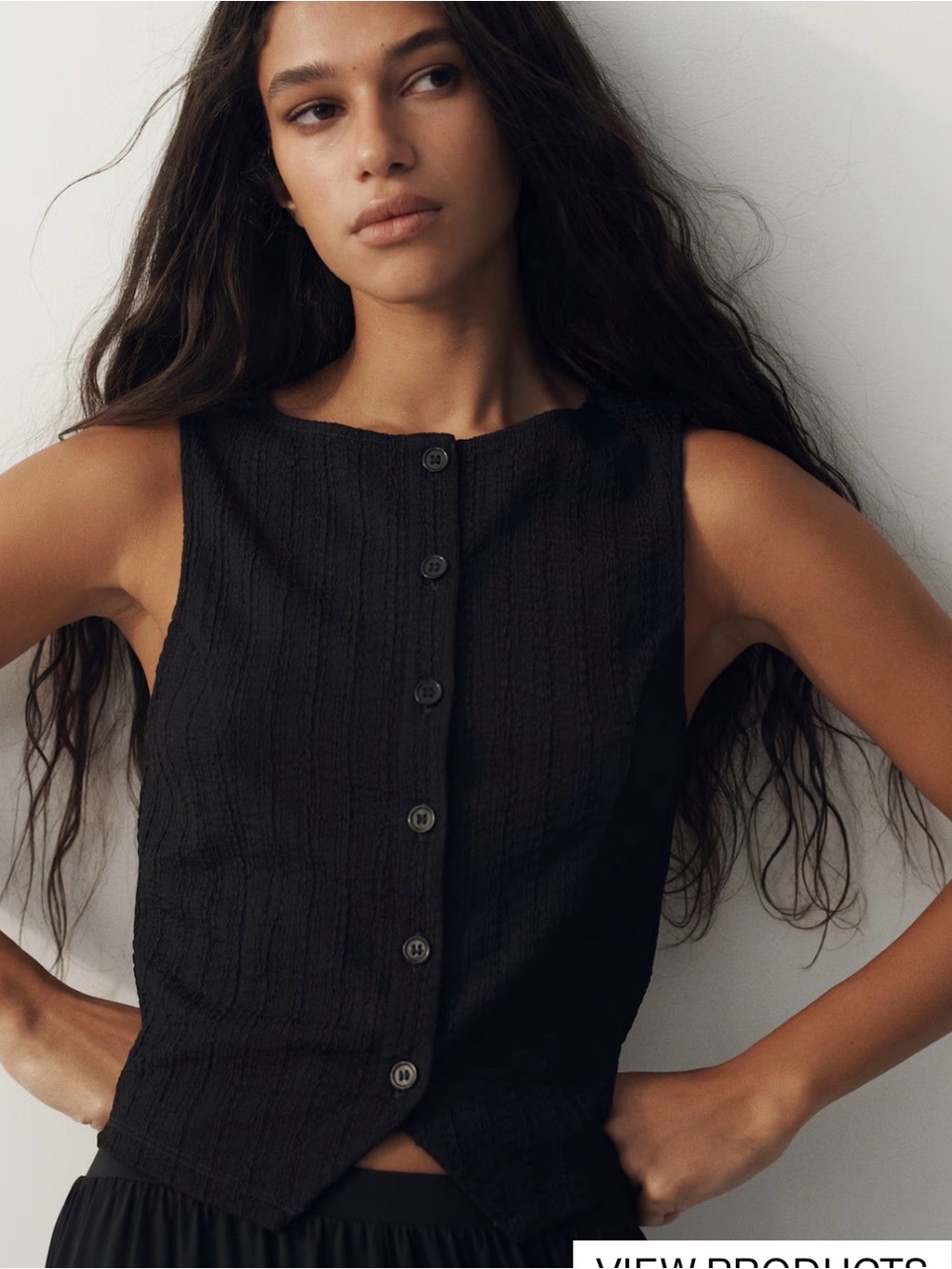 H&M Black Sleeveless Button-Front Textured Top